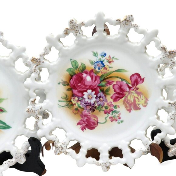 ESD Japan Reticulated Floral Ceramic Plates Set of 3 Vintage 8" - Picture 7 of 13